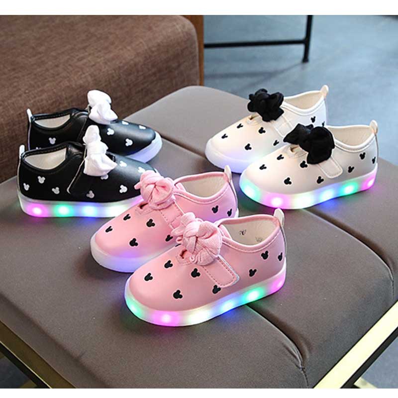 【dudubaba】Baby Girl Fashion New LED Light Bow Breathable Shoes