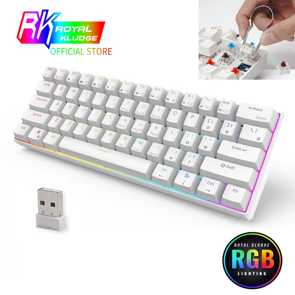 RK61 Royal Kludge Bluetooth 5.0/2.4Ghz dongle/Wired Three Modes 60% RGB Blacklit Hot swappable Switch Gaming Mechanical keyboards
