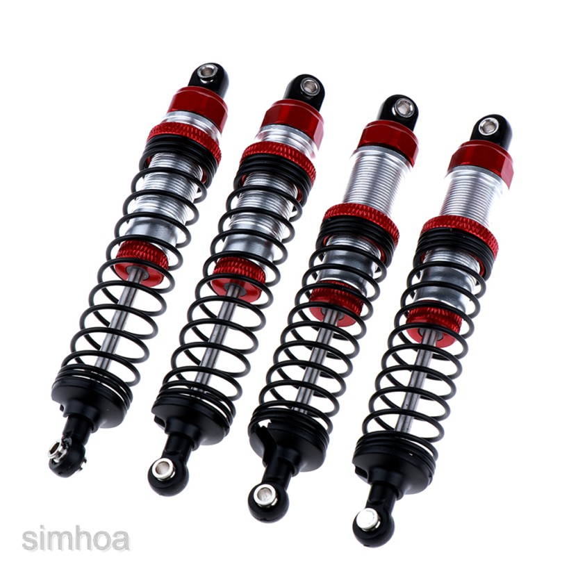Hensych 4 Pack Adjustable Oil 60mm 85mm 100mm Front and Rear Metal Shock Absorber Damper for 1/10 RC Car Truck Parts Crawler Type Axial SCX10 TRX4 D90 Red, 100mm 