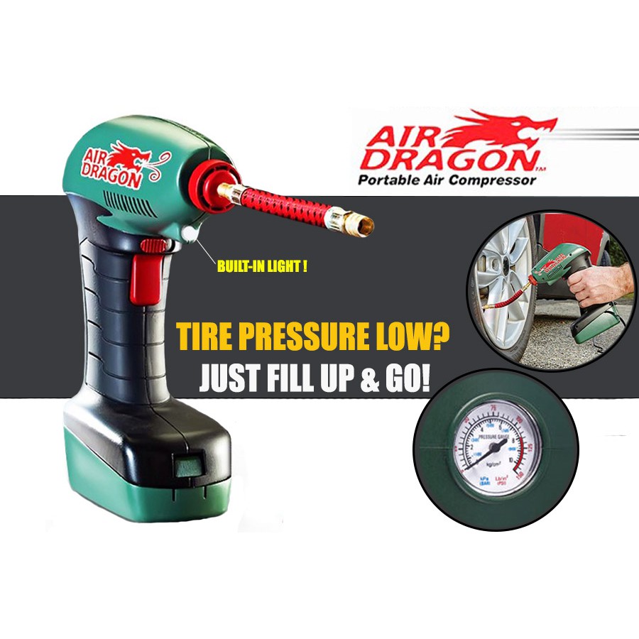 Air Dragon Portable Air Compressor Analog Pressure Emergency Inflator