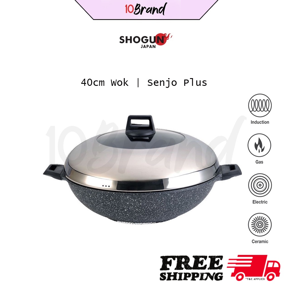 Shogun 40cm Senjo Plus Marble Wok with Lid Induction Nonstick