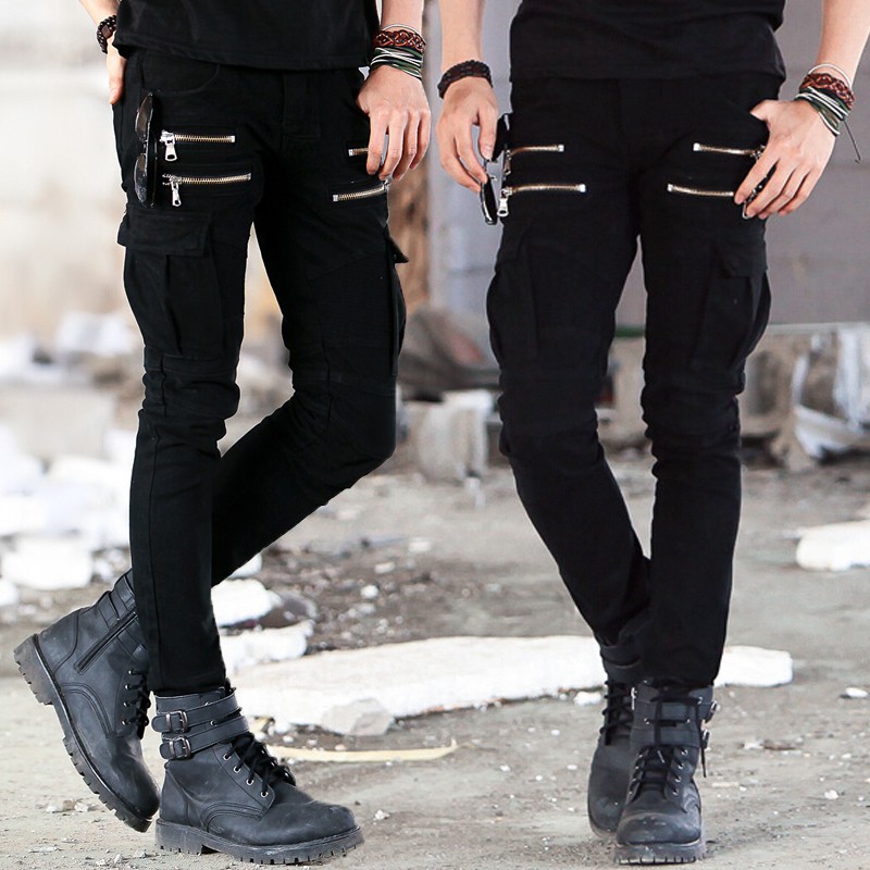 black cargo skinny jeans mens