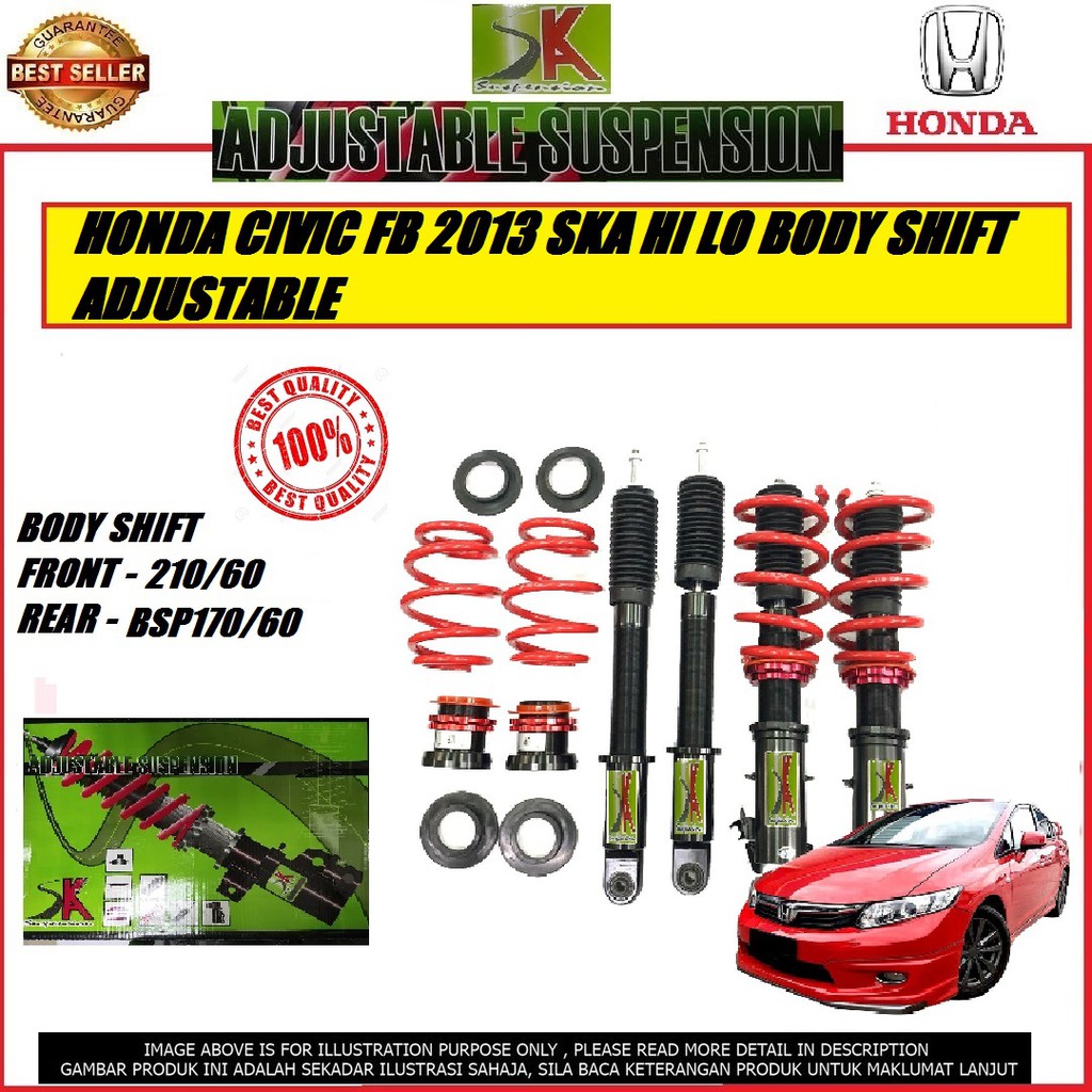 Honda Civic Fb 2013 Ska Thailand Product Hi Lo Body Shift Adjustable Absorber Suspension Spring Spec F 210 60 R 170 60 Shopee Malaysia