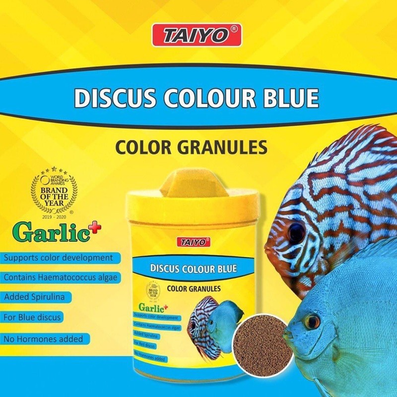 TAIYO Discus Colour Blue Color Granules Fish Food Makanan 375g