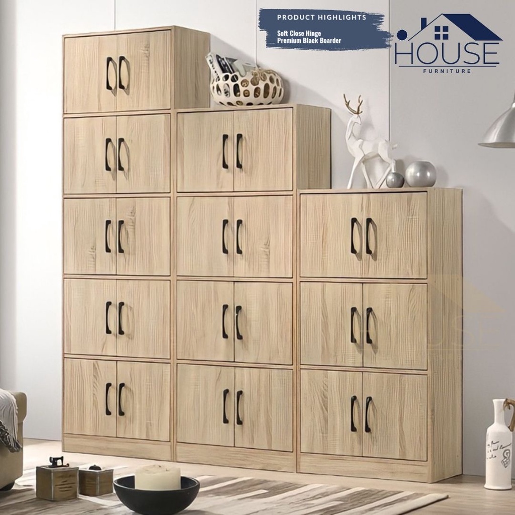 MYHOUSE 3/4/5 Layer Multipurpose File Cabinet Office 2 Door Storage Cabinet Book Rak Buku Oak Brown Color Kabinet Office