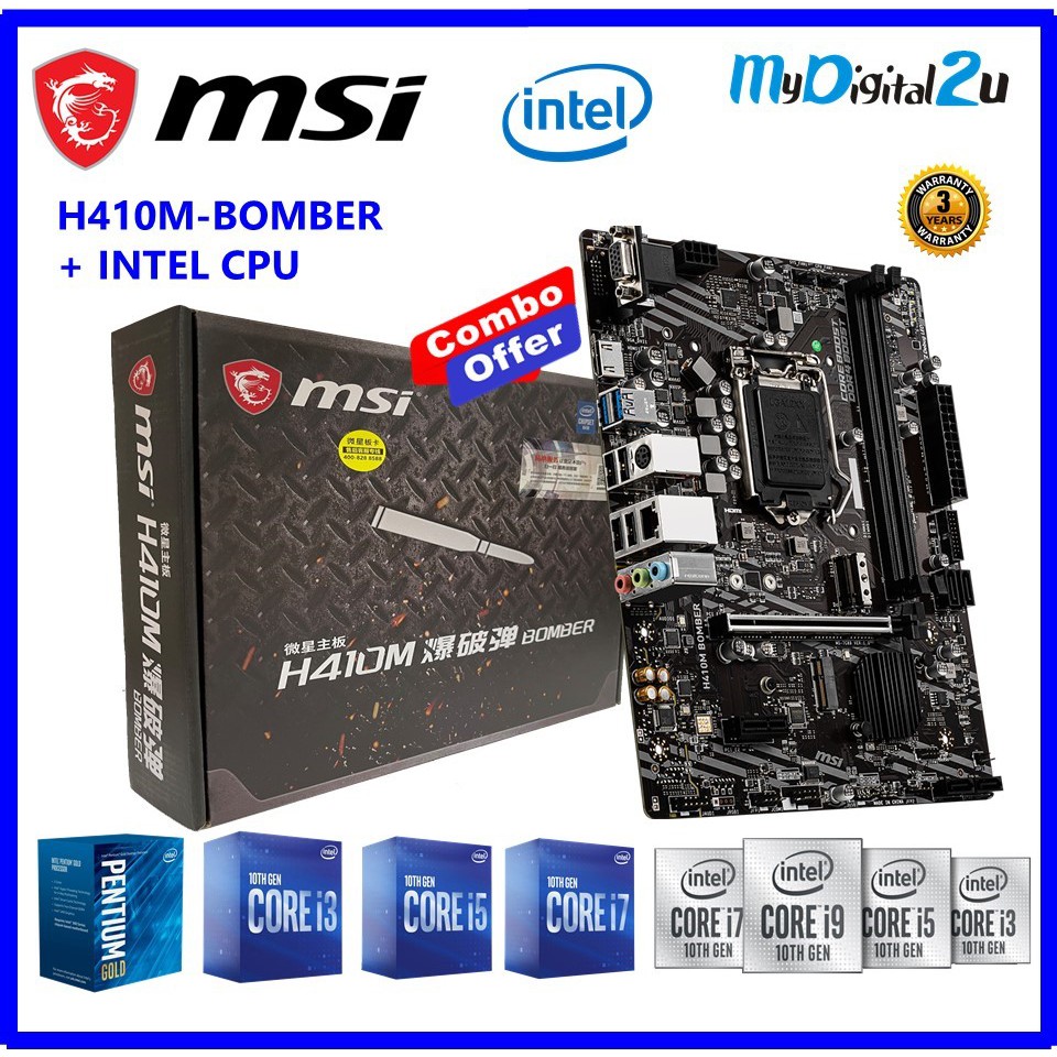 MSI H410M BOMBER mATX Motherboard LGA1200 + INTEL CPU Combo Offer