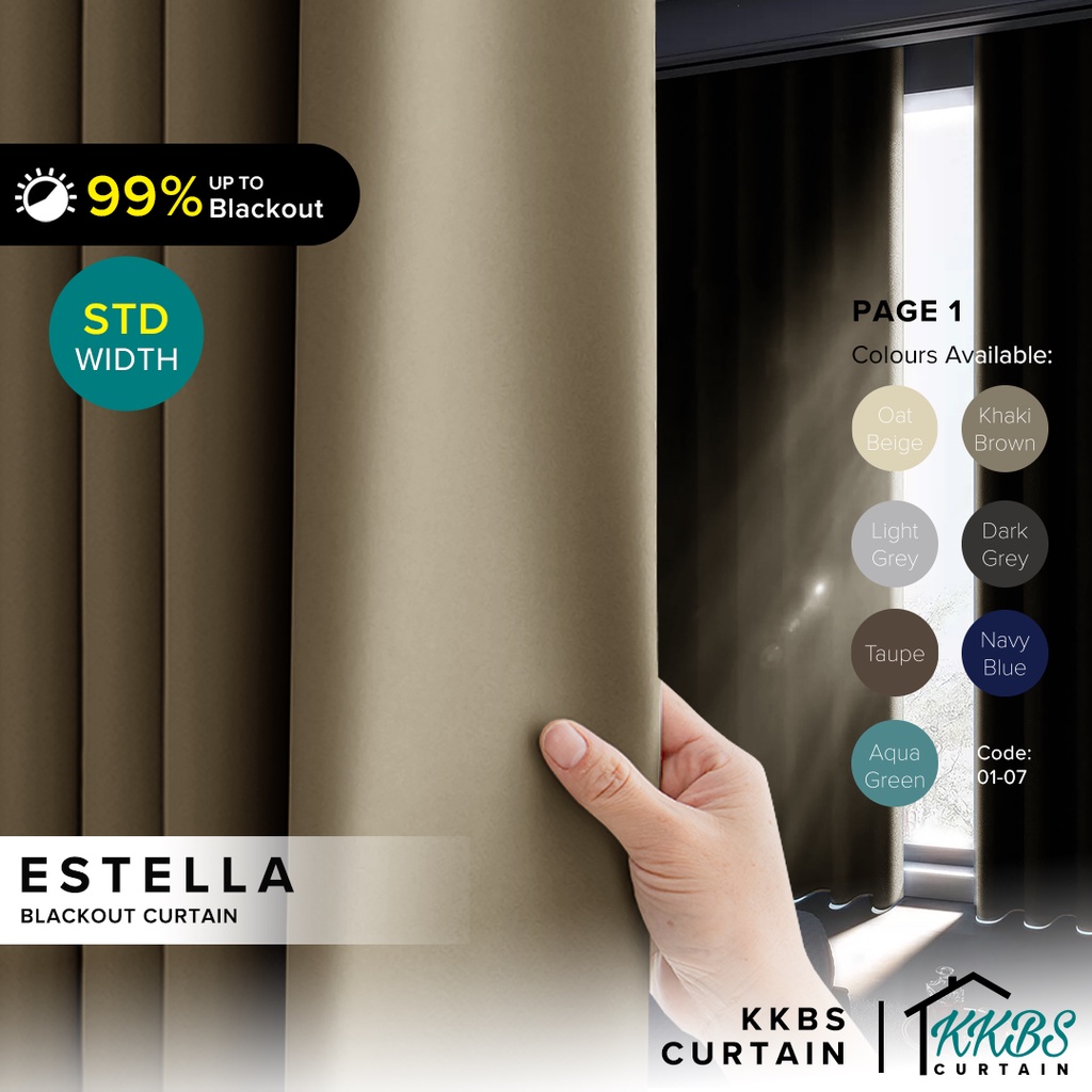 KKBS CURTAIN Estella Langsir 90-99% Blackout Siap Jahit Cangkuk/Ring (Estella Blackout Curtain Ready Made Hook/Eyelet)