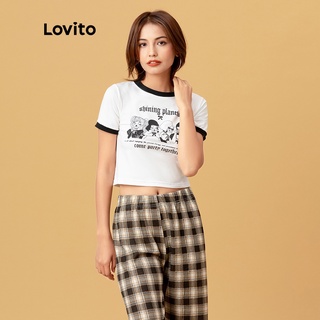 Image of Lovito Casual Cartoon Print Round Neck T-Shirt L05251 (White)