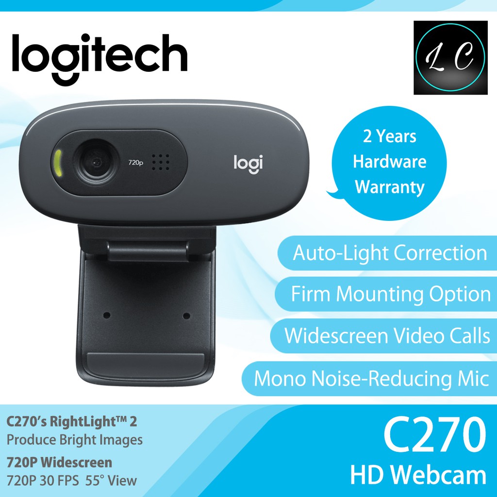  Logitech C270 HD Webcam, 720p, Widescreen HD Video