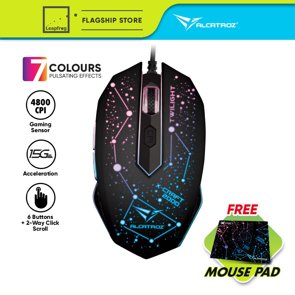 Alcatroz X-Craft Pro Series Gaming Mouse with Lighted LED (4800 CPI) [Free MouseMat]