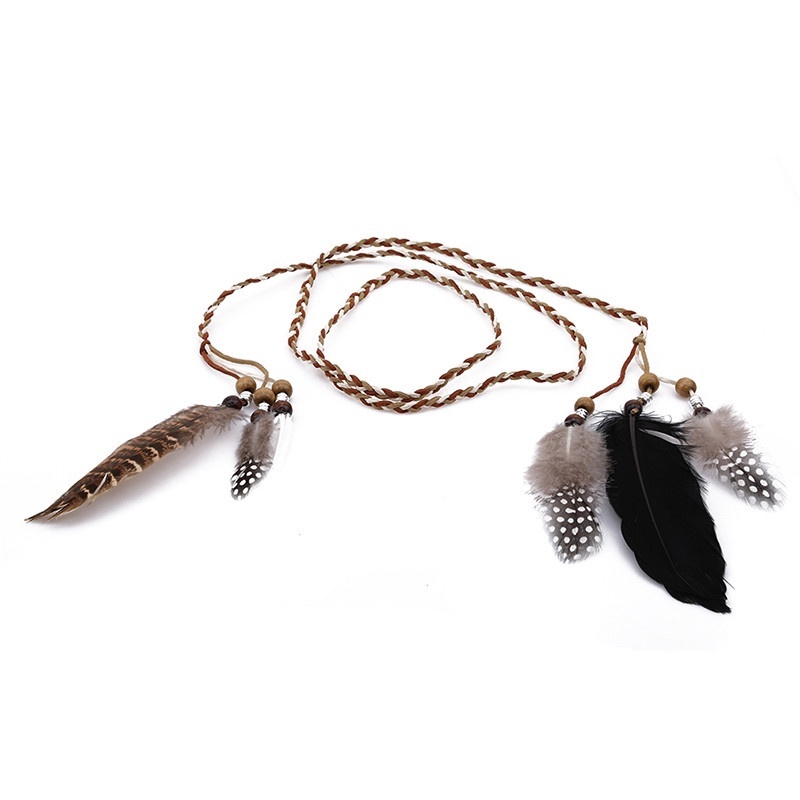Boho Indian Feather Chain Headdress Tribal Hair Rope Hippie Party Headpieces