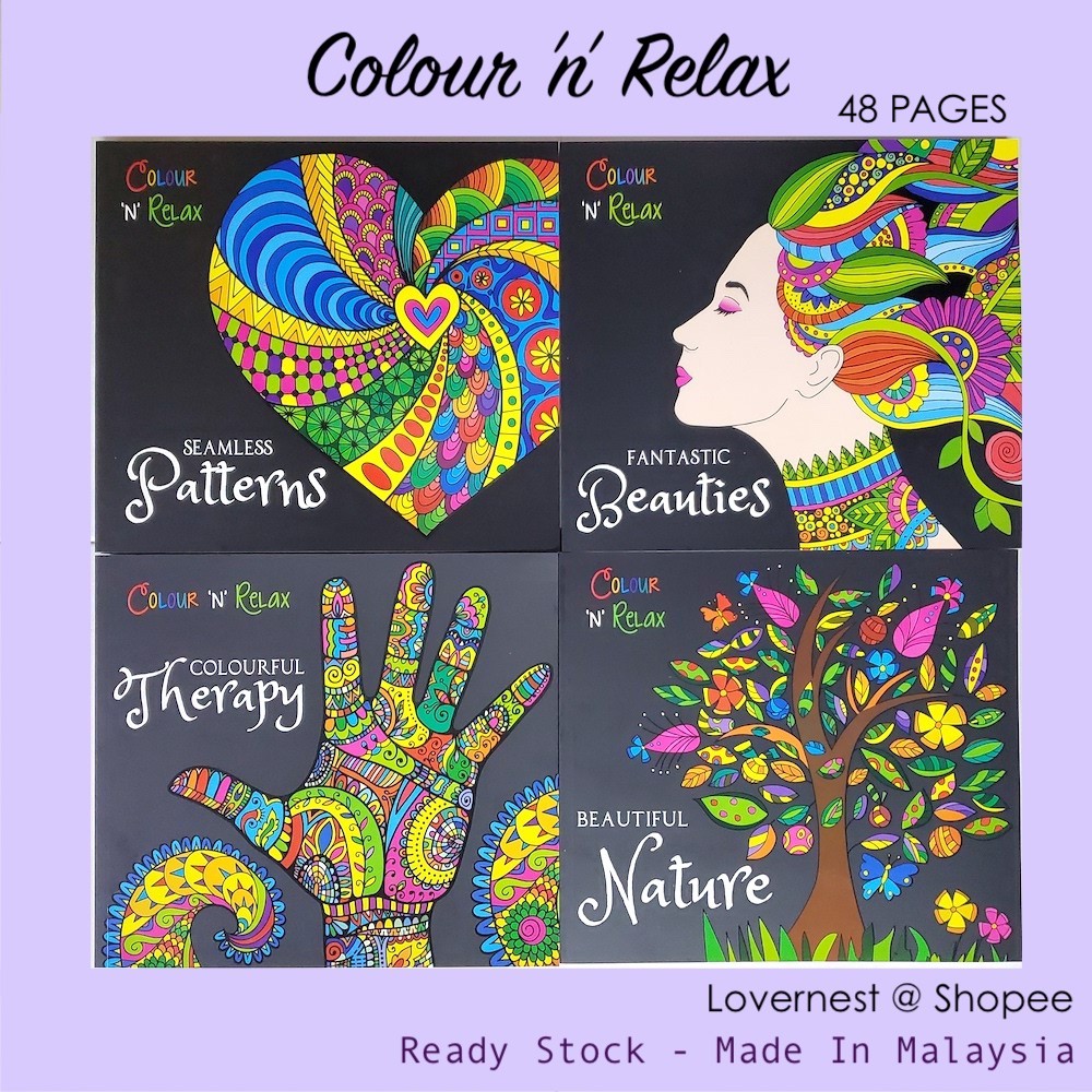 LOVERNEST 48p Colour n Relax Adult Emotional Therapy Destress Colouring Book for Adult 成人情绪压力管理填色画画书本 Buku Warna Dewasa