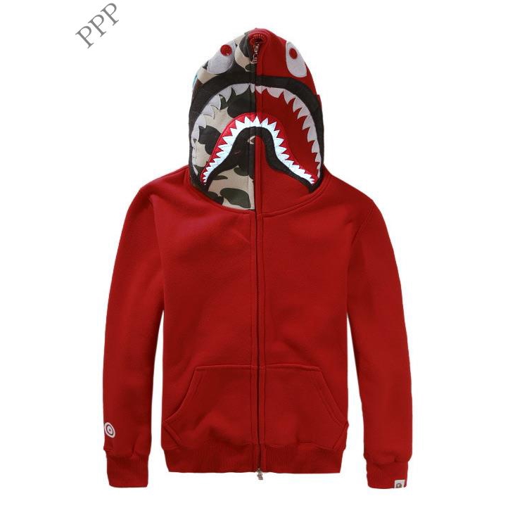 bape red shark hoodie