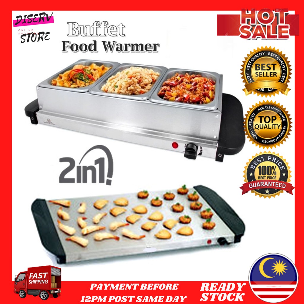 Stainless Steel 3 Tray Buffet Food Warmer Electric Pemanas Makanan Ideal for Home & Events 自助餐保温器