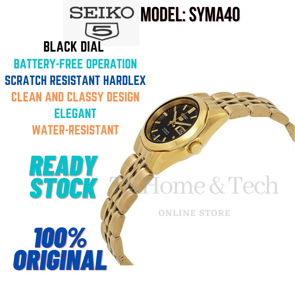 Ladies Seiko 5 Women's SYMA40 SYMA Gold Stainless Steel Strap Black Dial  Watch Elegant, Classy, Trendy, Fashion | Shopee Malaysia