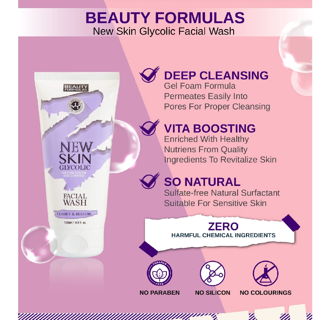 beauty formulas new skin glycolic facial cleanser kullananlar