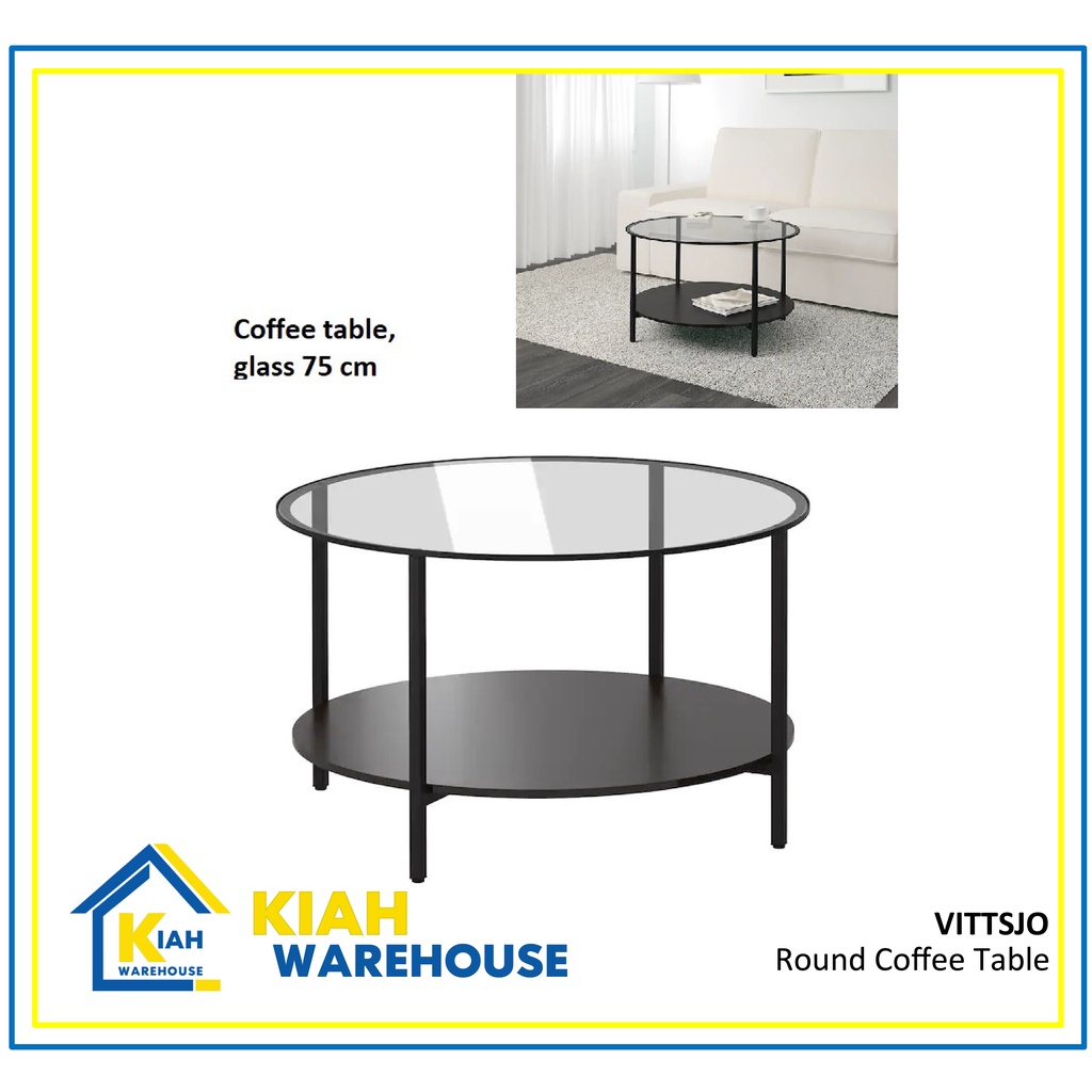 VITTSJO Round Coffee Table Living Room Glass Table 75cm Meja Kopi Bulat