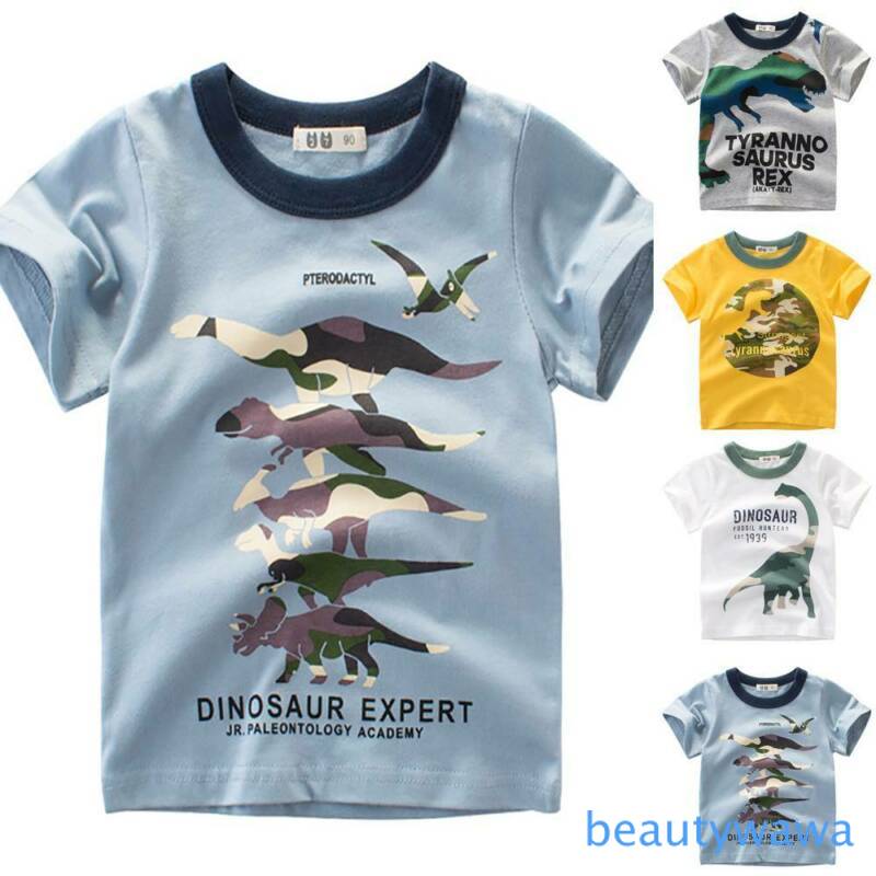 Kids Cotton Cute Cartoon Dinosaur Design Tops Summer Girl Boy Short Sleeve T-shirt Kids Fashion Online