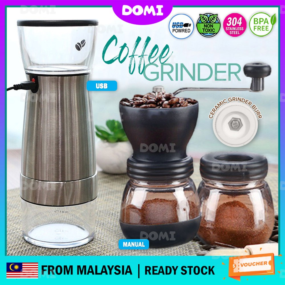 DOMI Electric Coffee Grinder Ceramic Burr 304 Stainless Steel USB Auto Coffee Bean Grinder Pengisar Kopi Rempah 咖啡研磨机