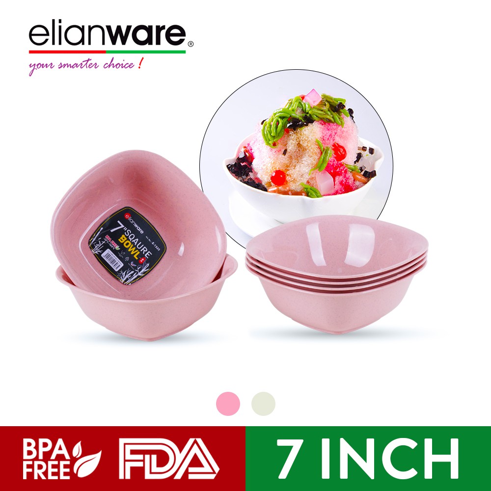 Elianware 7” Marble Dining Square Salad Bowl Soup Mangkuk Bowl Set (5 Pcs)