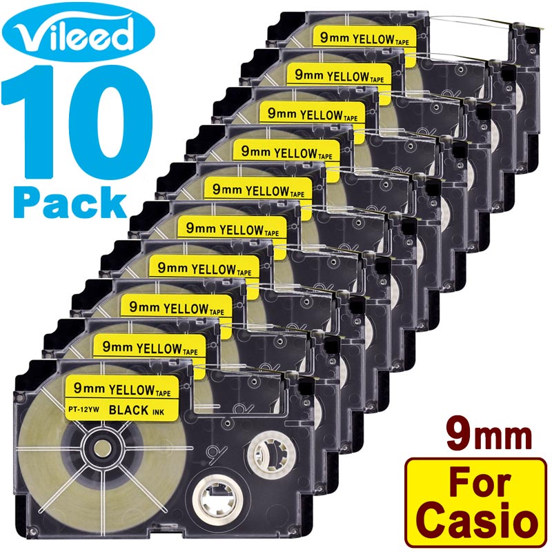 Vileed 10 Pack 9mm XR9YW XR9WE Tape Cartridge for Casio EZlabel Printer KL100 KL120 KL130