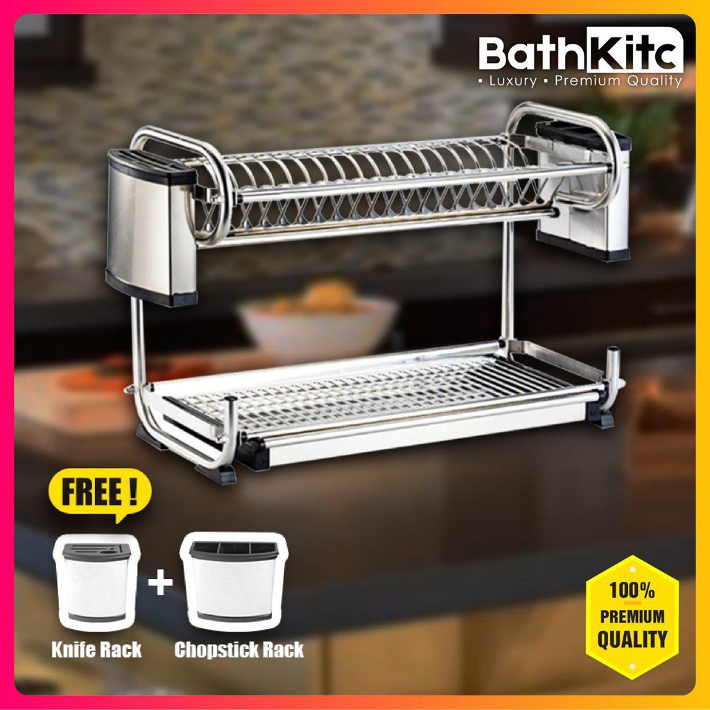 BATHKITC Premium Quality Stainless Steel 2 Layer Kitchen Dish Rack