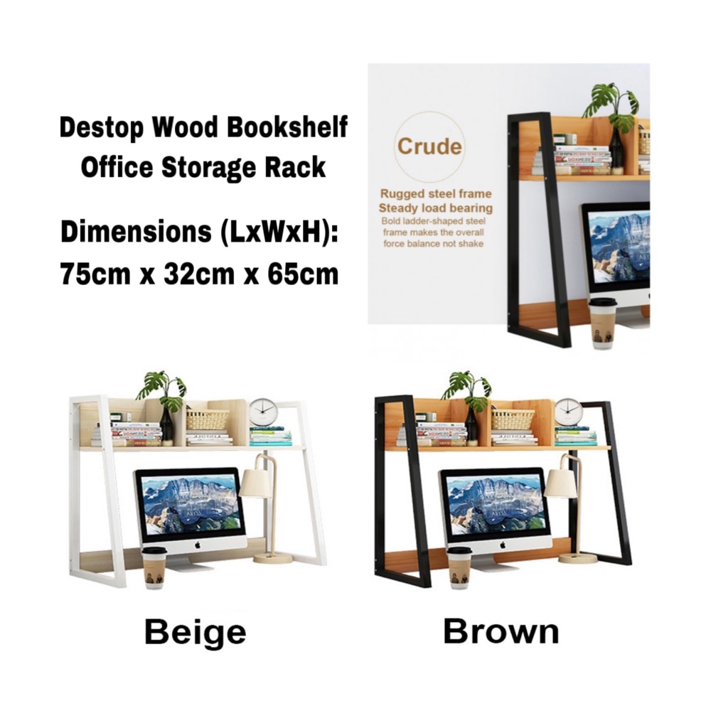 [READY STOCK]  Desktop Wood Bookshelf Organizer Office Storage Display Rack/ Rak computer / rack