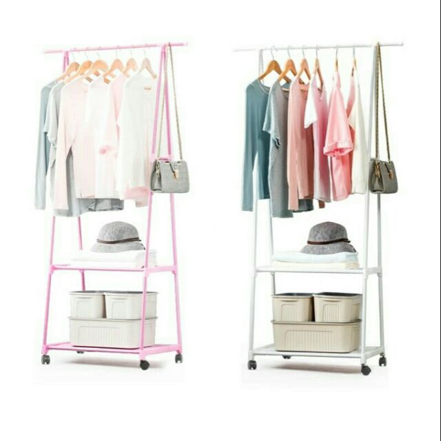 Korean Wardrobe Open Clothes Storage Rack With Wheel 