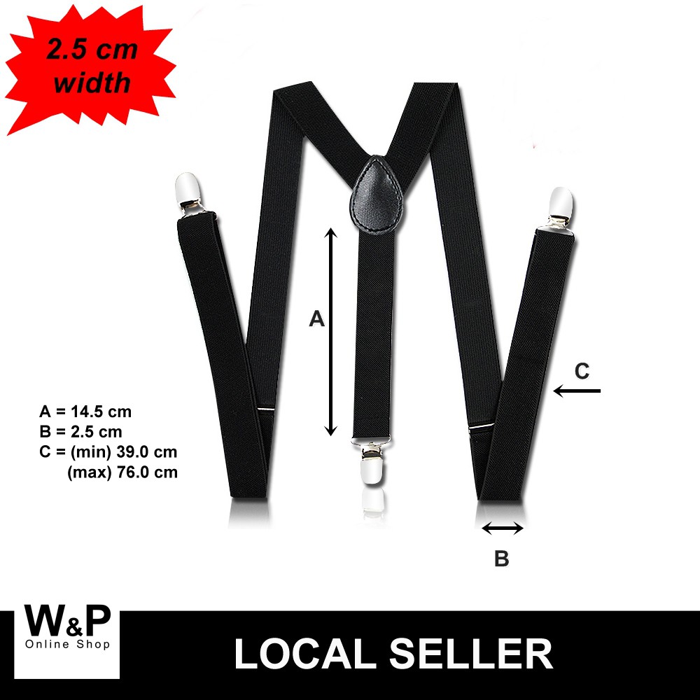 WP Unisex Men Women 2.5cm Y-Back Elastic Clip-on Suspender Belt Brace (Black)