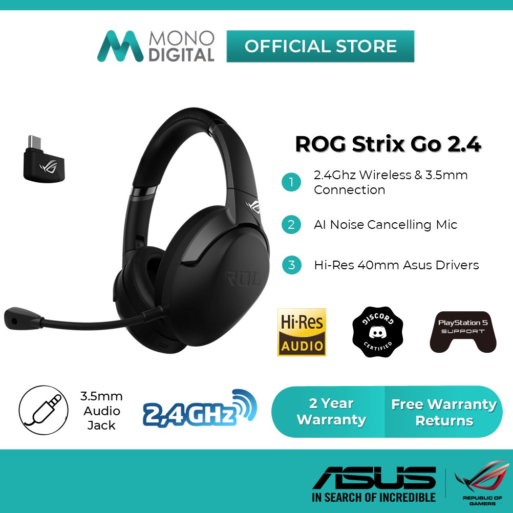 ASUS ROG Strix Go 2.4 / Go Core / Go Core Moonlight Wired/Wireless Gaming Headset w/ AI Noise-cancelling Microphone