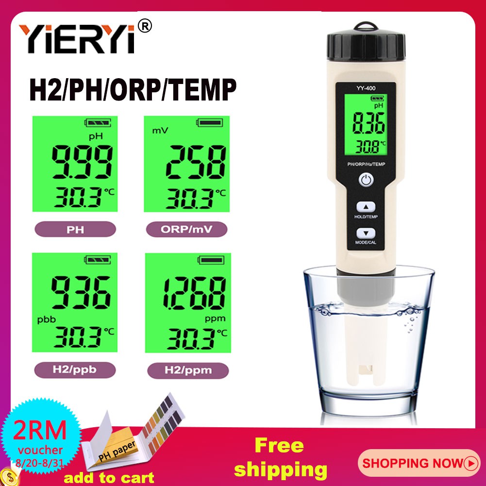 yieryi 4 in 1 H2/PH/ORP/TEMP Meter Digital Water Quality Monitor Tester ...