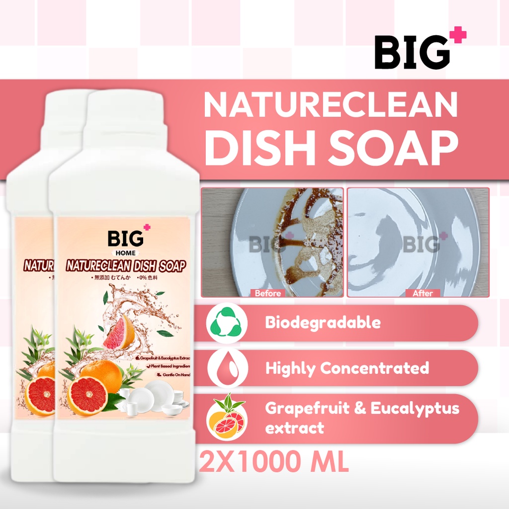 BIG+ Natureclean Premium Dish Soap [Bundle 2x 1000ml] Dishwashing ...