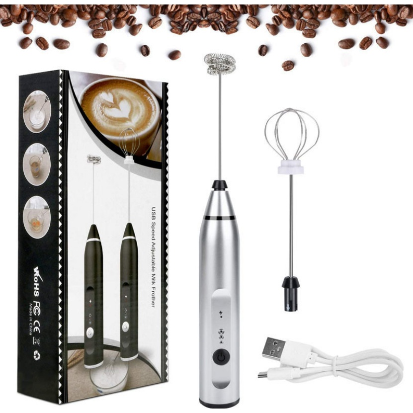 3 Speed Electric Milk Frother Rechargeable Bakery Egg Whisk Head Handheld Battery Operated Foam Maker Coffee Latte