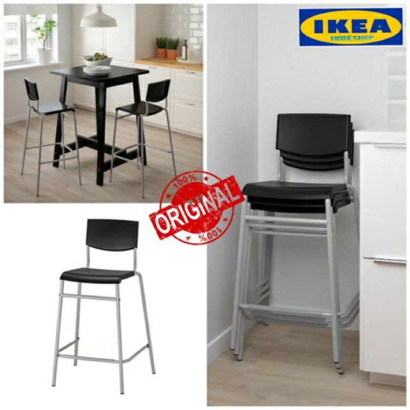 [PREORDER] IKEA STIG Bar Chair Silver/Black or Black/Black Color 63cm
