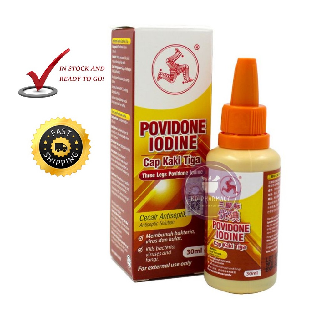 Three Legs Povidone Iodine 30ml 60ml Cecair Iodine Ubat Cuci Luka