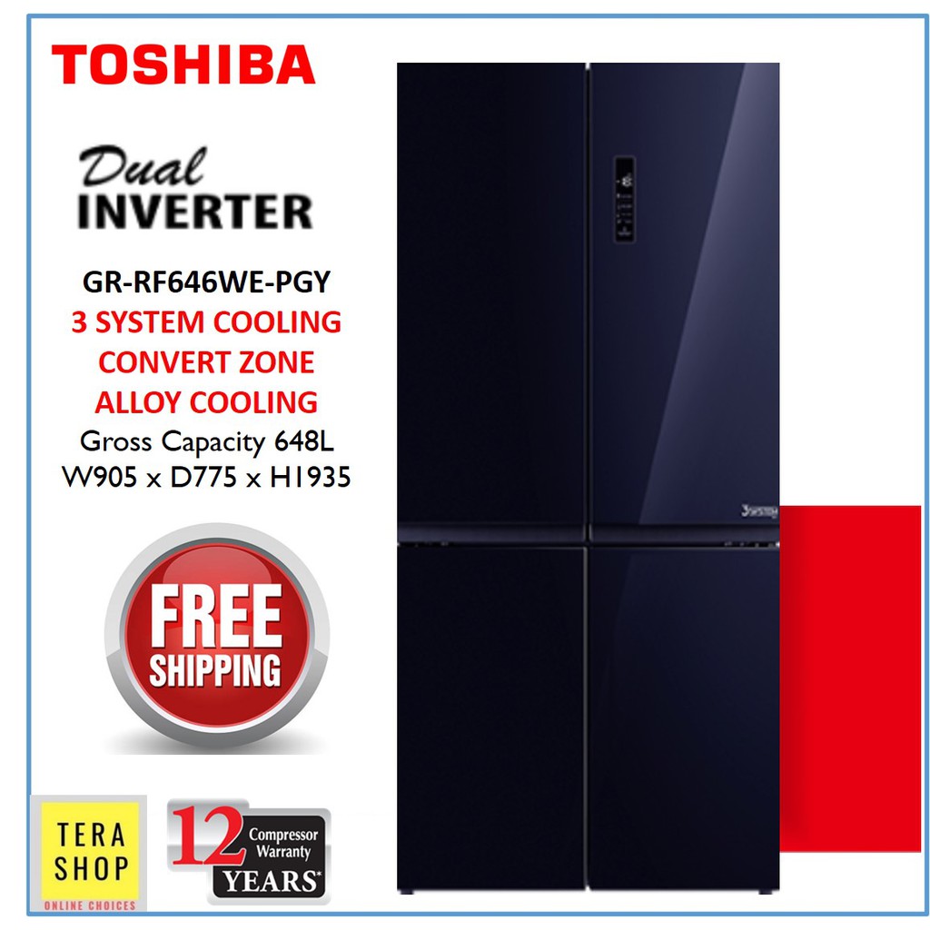 FREE SHIPPING】Toshiba GRRF646WEPGY Multi Door Fridge Inverter GRRF646WE 840L 4 Doors