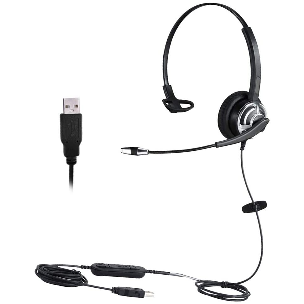 MKJ USB Headset with Microphone Noise Cancelling Corded Office Headsets with Volume Control for Computer Laptops UC Headphones with Voice Recognition for Skype Zoom Microsoft Teams and Softphones 