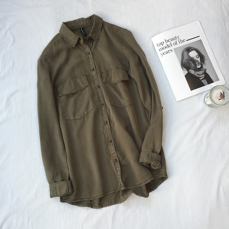 army green denim shirt
