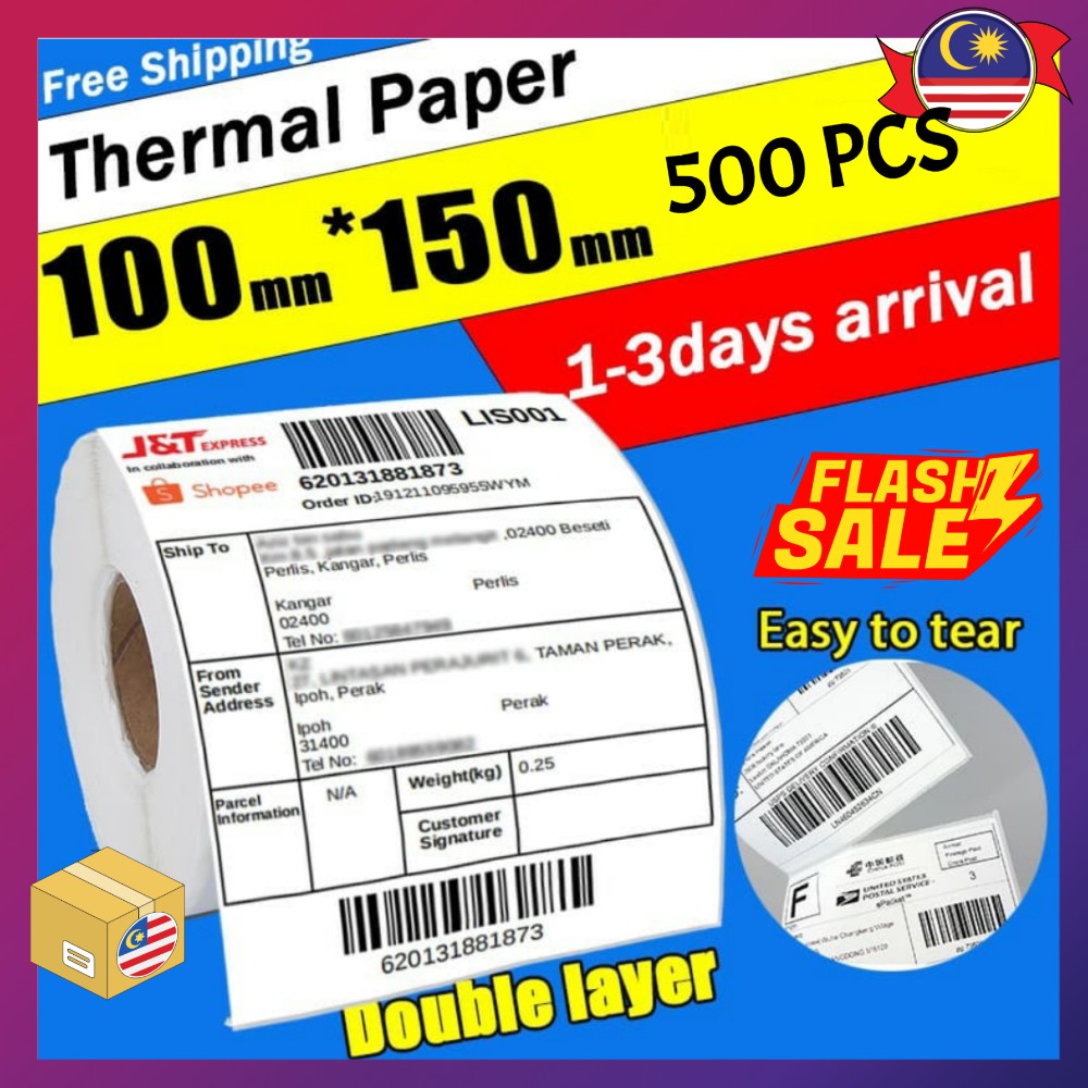 Ready Stock A6 Thermal Paper 100 150mm Shopee Standard Thermal Printer Barcode Sticker 10x15cm Bar Thermal Label Paper Shopee Malaysia
