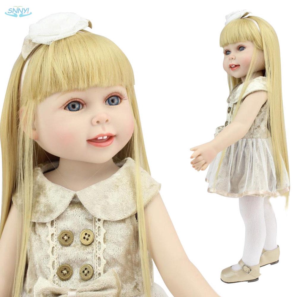 18american Girl Long Hair Girl Lifelike Doll Silicone Vinyl Reborn