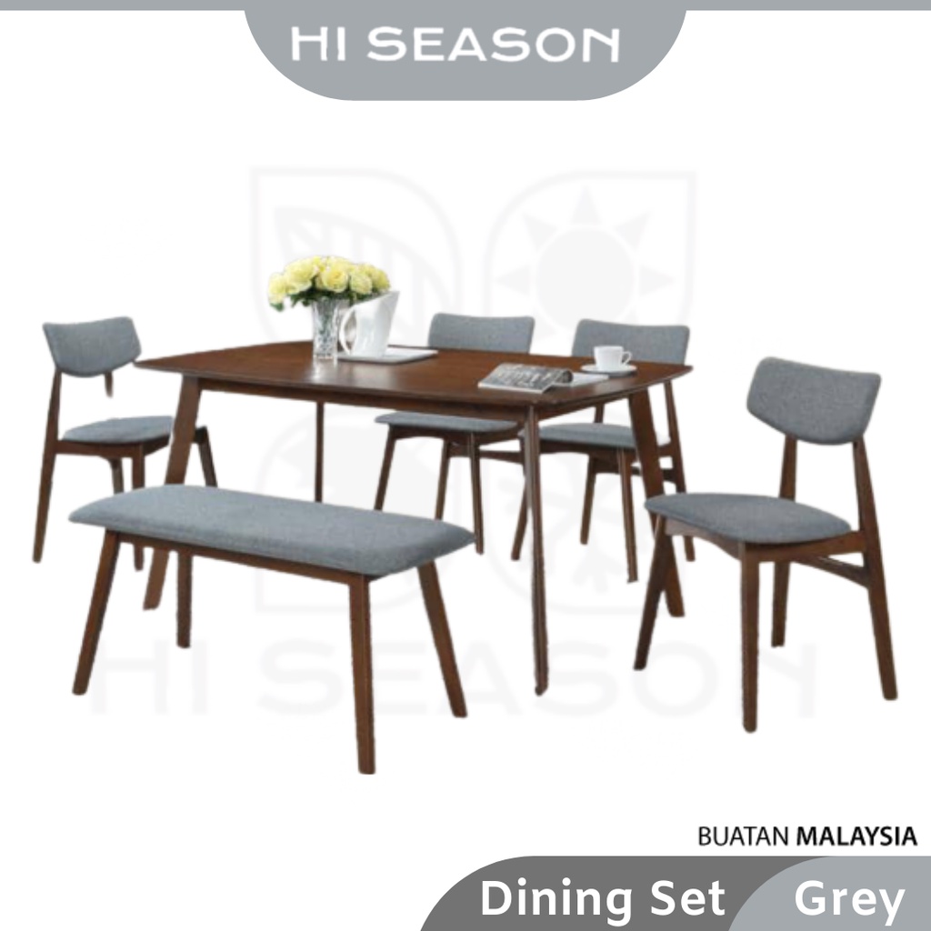 RAYA HI SEASON 6 Seater Solid Wood Dining Set Bench Table Chair Nordic