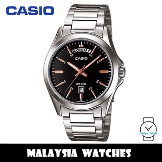 100% Original) Casio MTP-V005D-1B5 Quartz Black Dial Stainless 