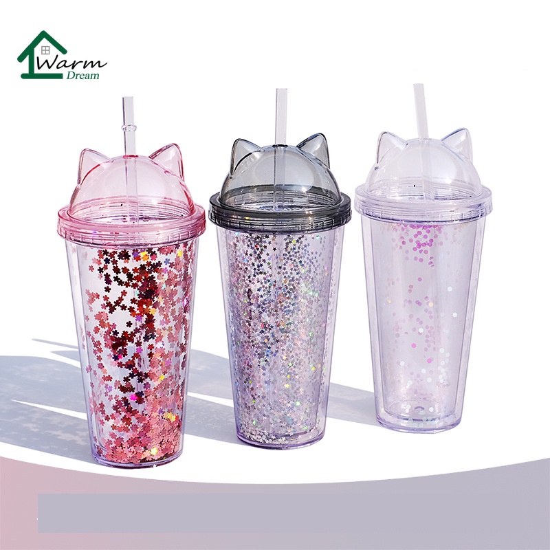 420ML Cat Ear Glitter Tumbler with Straw Double-layer Cup Coffee Cup  Creative Plastic Water Cup Bottle Mug Cup | Shopee Malaysia