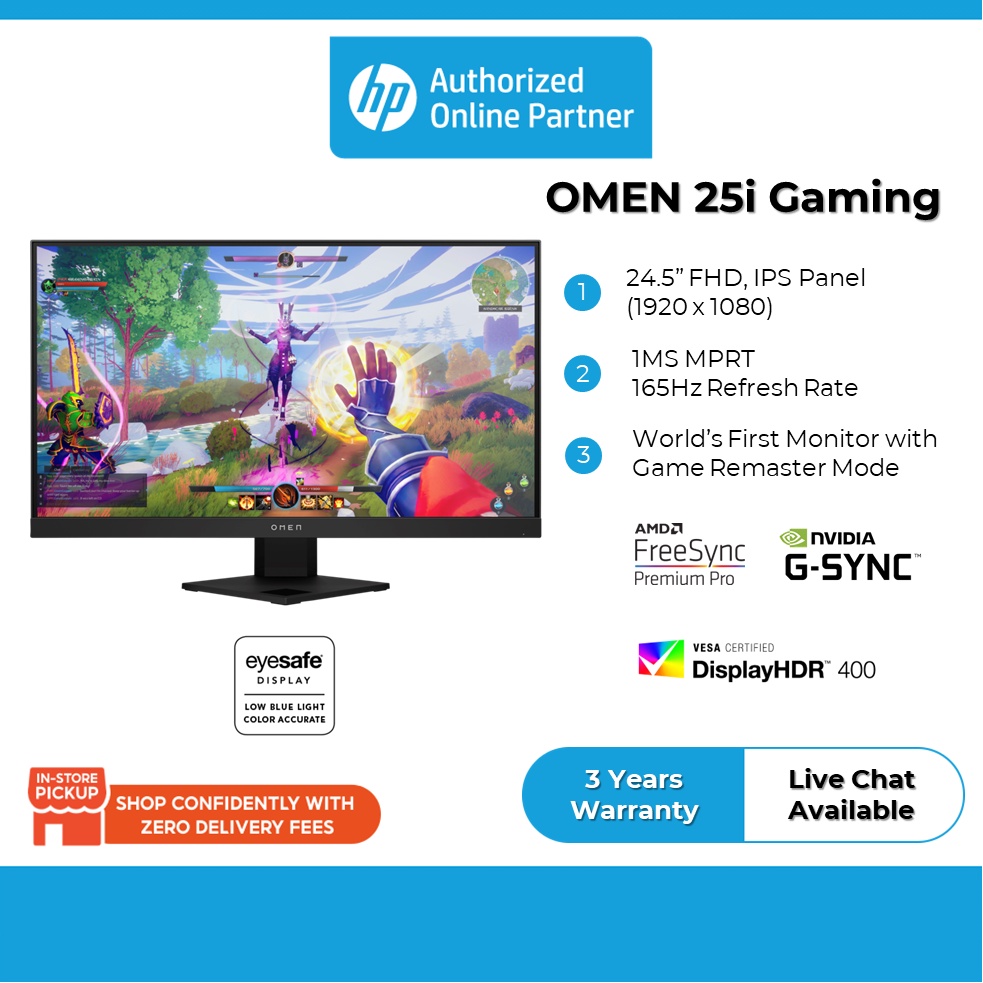 HP OMEN 25i Gaming FHD Monitor 24.5" AMD FreeSync Premium Pro GSync IPS 1MS MPRT