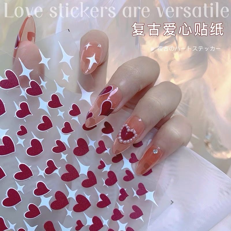 Manicure Stickers Jewelry Influencer Hot-Selling Love Stars Waterproof Cute Retro Simple 3D Printing Comes With Adhesive nail decal Accessories 美甲贴纸网红爆款爱心星星防水可爱复古简约风3D印花自带背胶