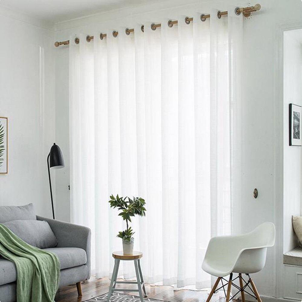 White Sheer Curtain for Sliding Door Grey Window Curtain ...