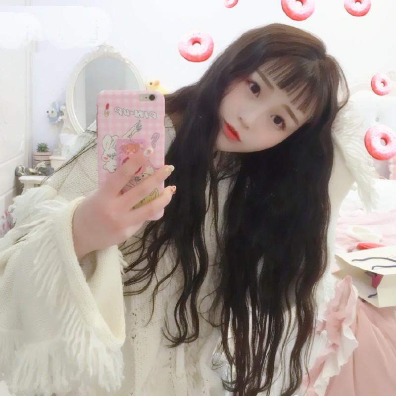 Corn Hot Wig Woman Long Curly Hair Round Face Half Pill Head