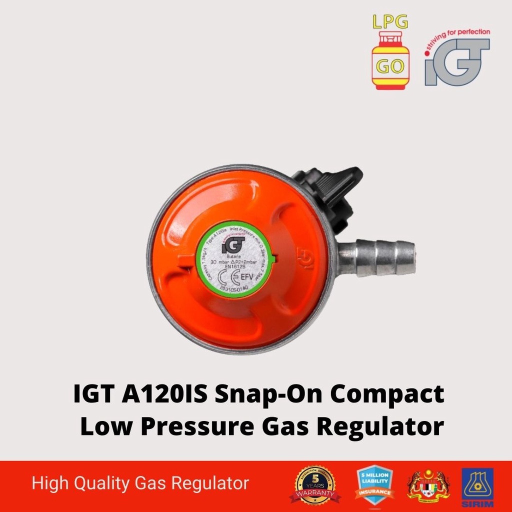 IGT SnapOn Compact Low Pressure Safety Gas Regulator C/W EFV A120IS