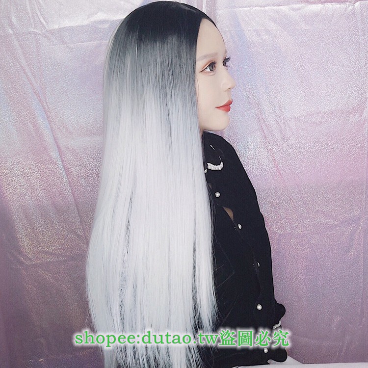 Black And Gray Highlights In The Long Straight Hair Two Yuan Anime Cos Wig Film