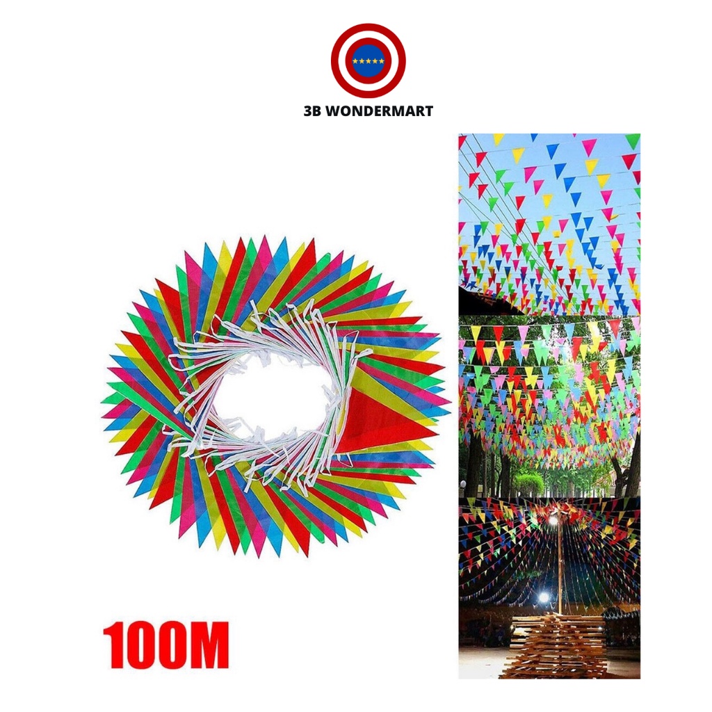 100M Colorful Bunting Banner Flag Garland Triangle Party Décor Wedding Festival